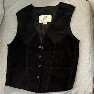 Genuine Leather Black Suede Button Vest